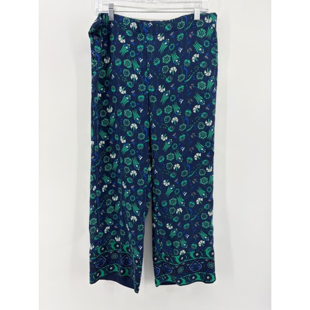 Liz Claiborne Career Navy Blue Floral Print Wide Leg Cropped Pants Women's XS